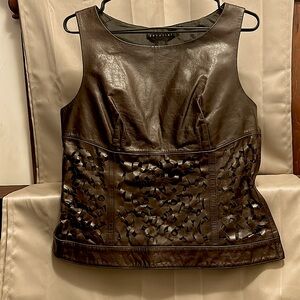 Parallel Brown Laser Cut Design Lambskin Leather Sleeveless Tank Sz. 12
